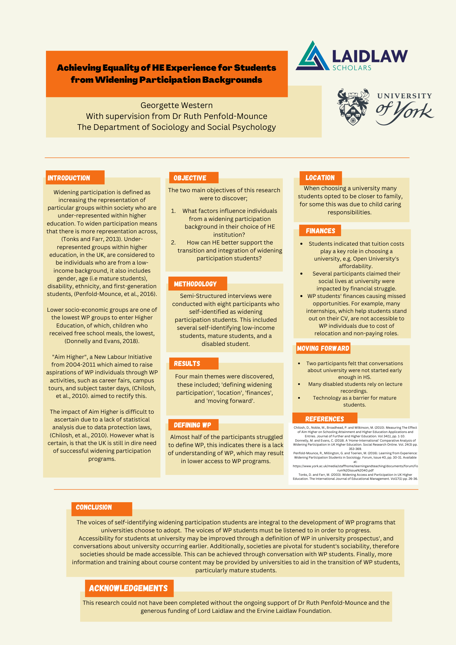 Achieving Equality of HE Experience for Students from Widening Participation Backgrounds - Poster