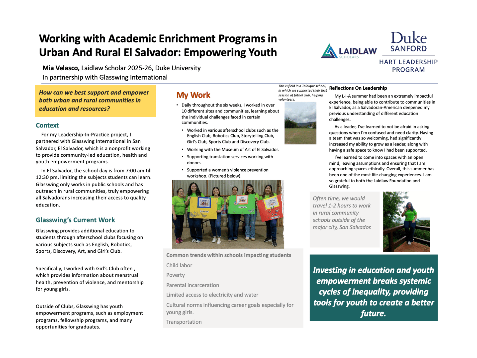 Working with Academic Enrichment Programs in Urban And Rural El Salvador: Empowering Youth